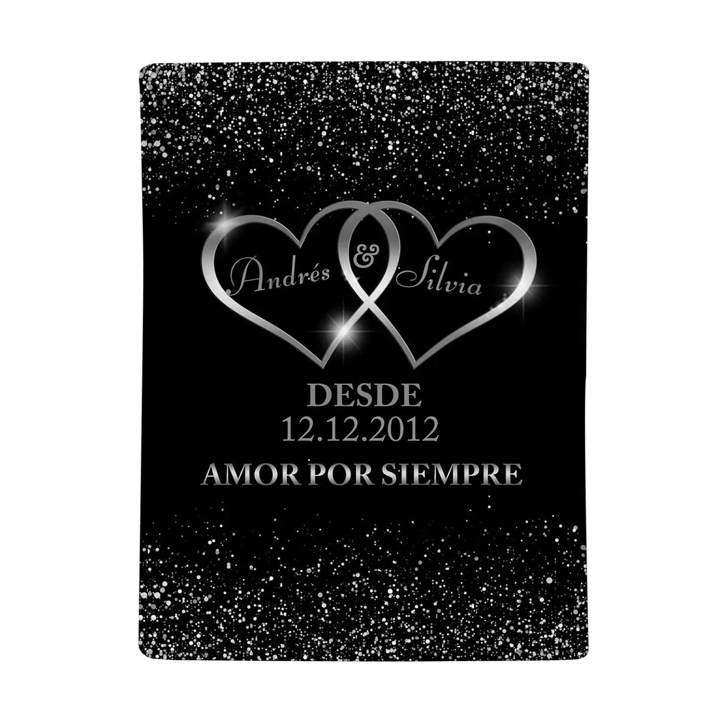 Pareja-Manta de buen calidad de corazones conectados personalizada con nombres, texto y fecha 4 colores-Jessemade ES