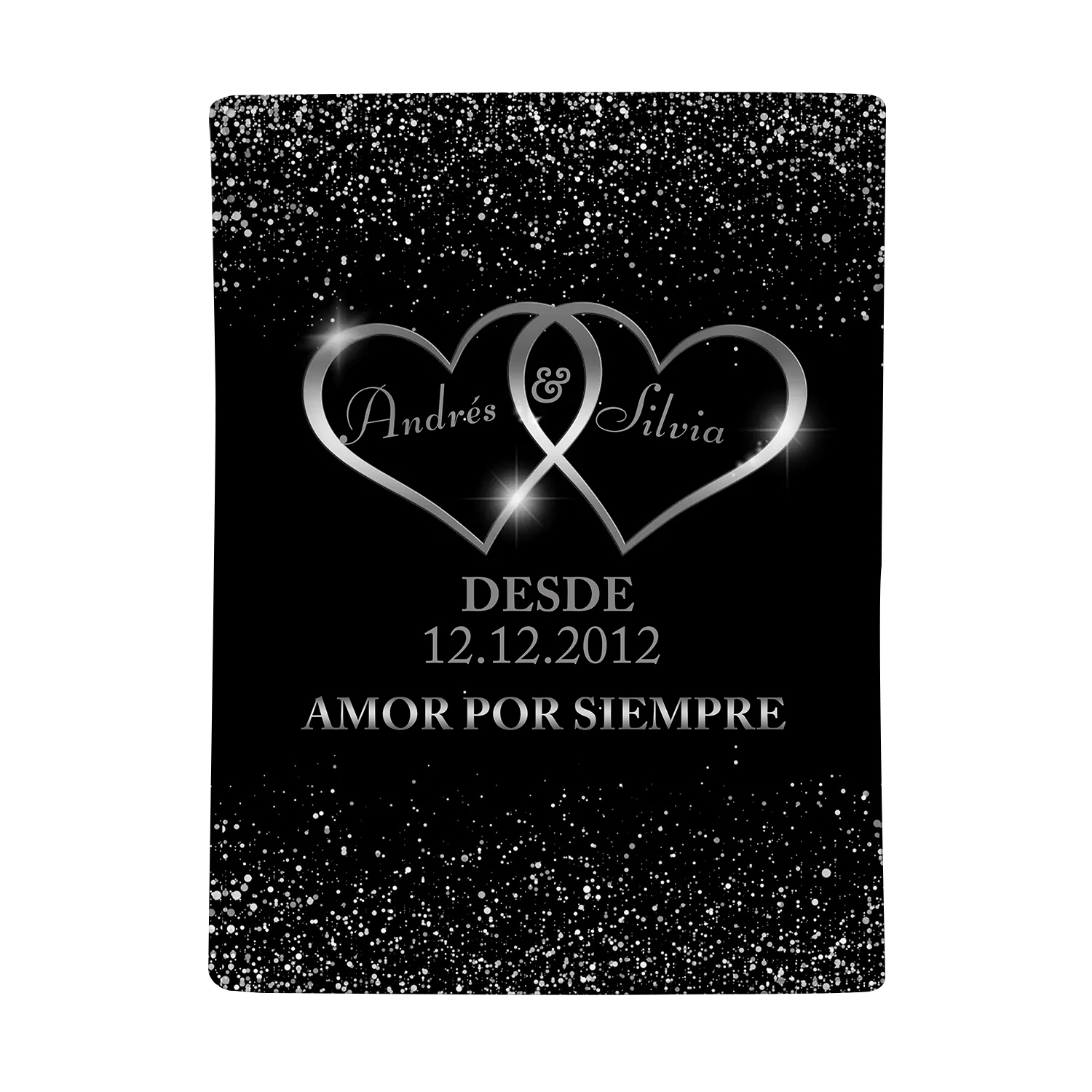 Pareja-Manta de buen calidad de corazones conectados personalizada con nombres, texto y fecha 4 colores-Jessemade ES