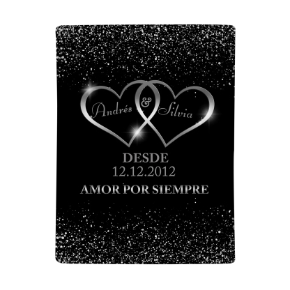 Pareja-Manta de buen calidad de corazones conectados personalizada con nombres, texto y fecha 4 colores-Jessemade ES