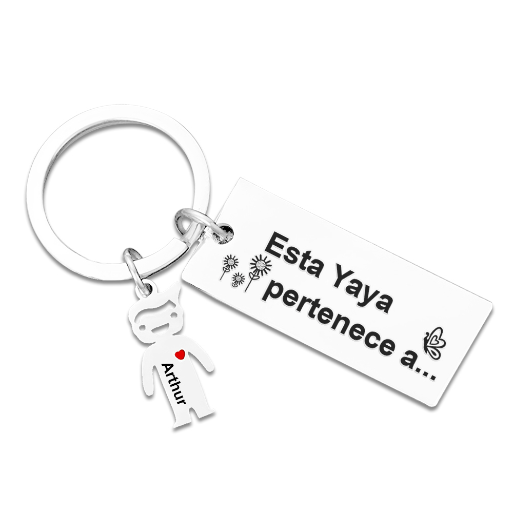 A mi abuela - Llavero "Esta Yaya pertenece a..." con 1-6 nombres personalizados en "niños"-Jessemade ES