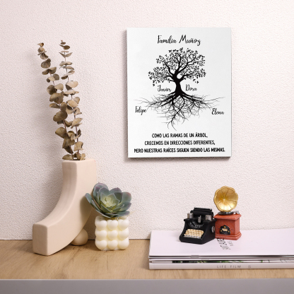 A mi familia-Lámina marco de madera Árbol de la Vida 1 texto y 4 nombres personalizados-Jessemade ES