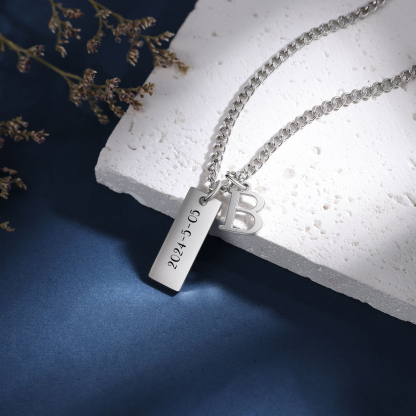 Collar de placa personalizado con 1 letra y 1 nombre para hombre-Jessemade ES