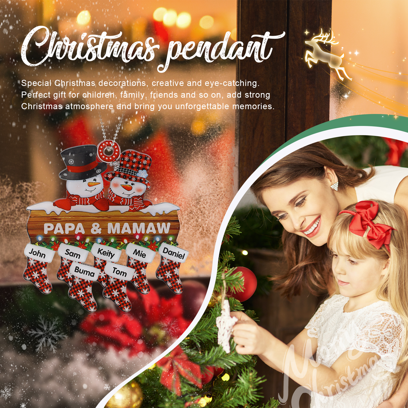 Navidad-Ornamentos Navideños de Acrílico Muñecos de Nieve 7 Nombres con Texto Personalizados