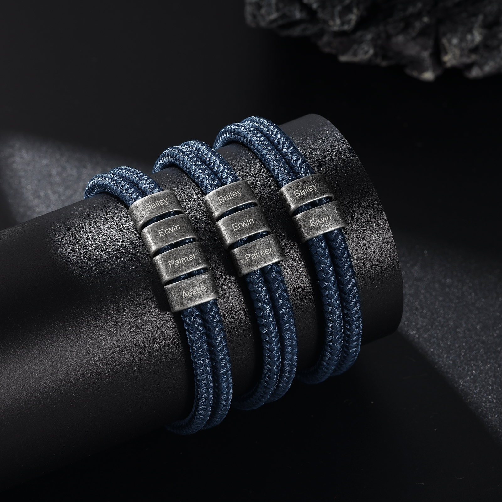 2-4 Nombres Personalizados Pulsera de Cuerda Turquí Aros de Acero Inoxidable-Jessemade ES