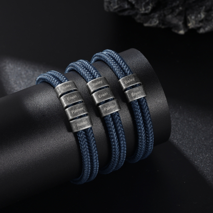 2-4 Nombres Personalizados Pulsera de Cuerda Turquí Aros de Acero Inoxidable-Jessemade ES