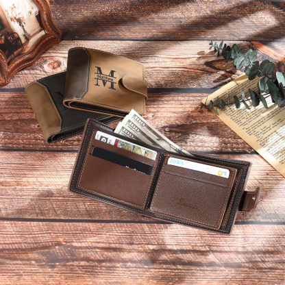 Cartera, billetera personalizada con 1 foto, 1 nombre y 1 letra monedero para hombre-Jessemade ES