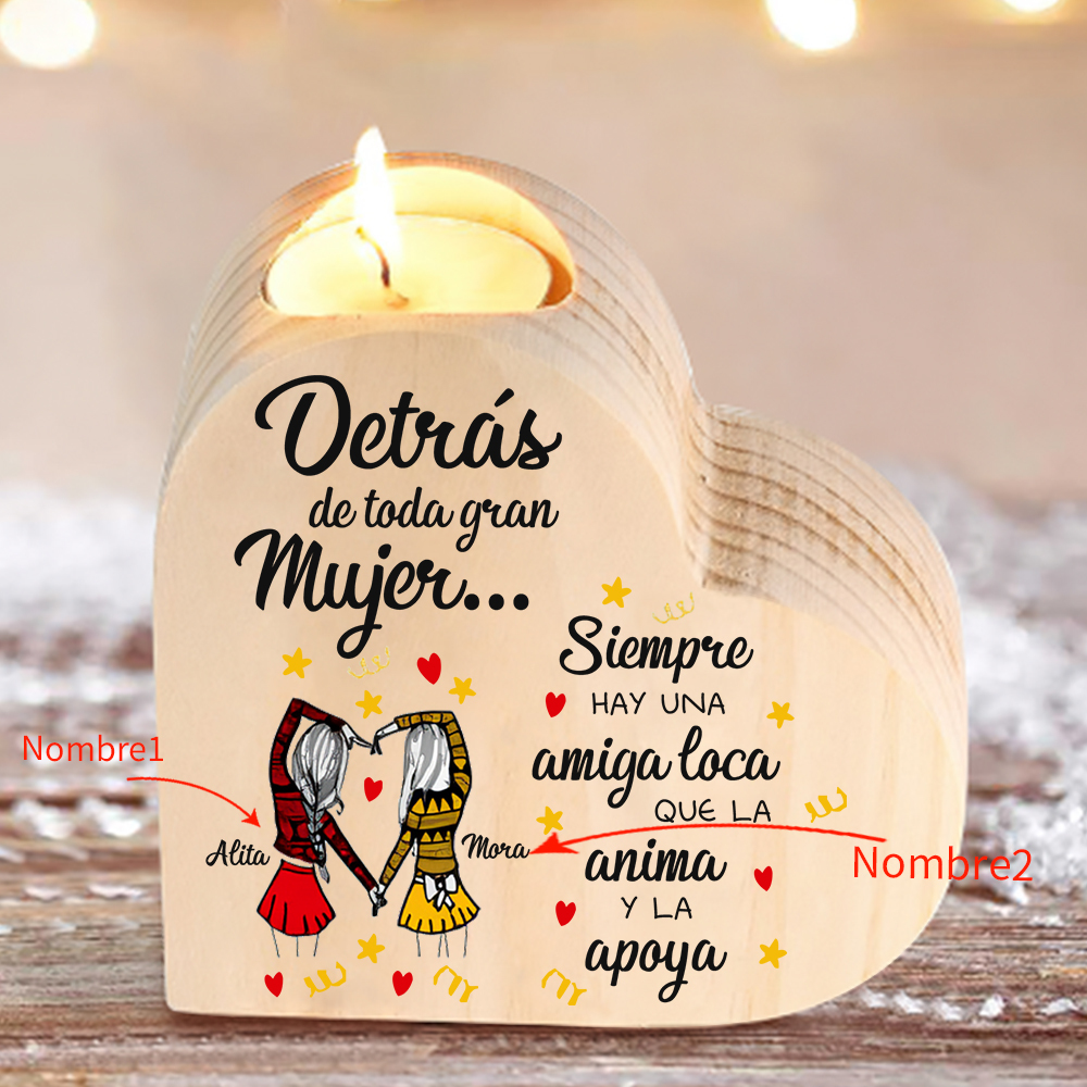 A mi amiga - Candelero de madera sin vela 2 nombres personalizados-Jessemade ES