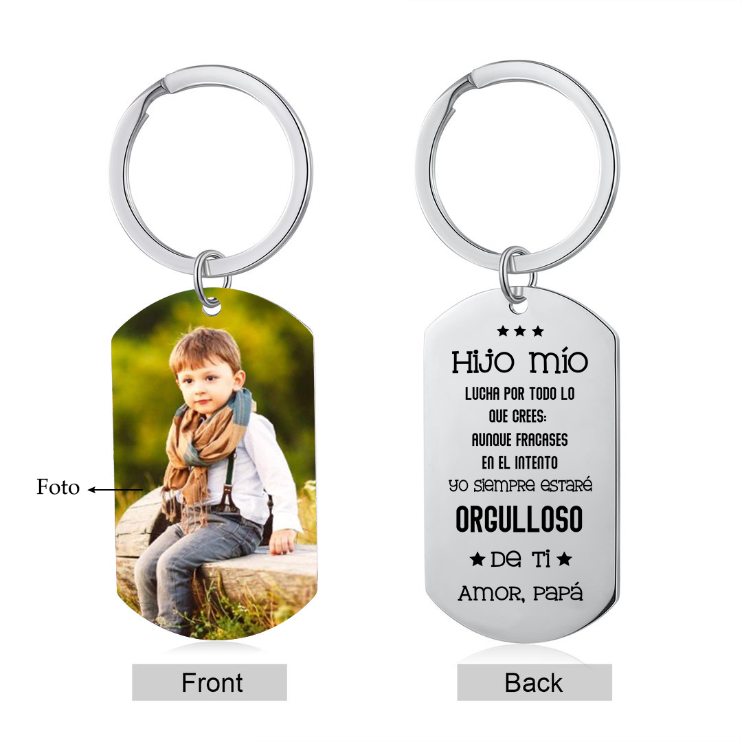 A mi hijo-Llavero de placa "lucha por todo lo que crees" de padres personalizado con 1 foto-Jessemade ES
