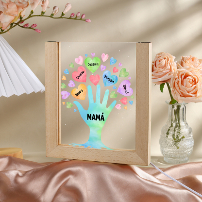A mi mamá/abuela-Lámpara Personalizada con 2-8 Nombres y Texto "árbol y corazones" 3D Ilusión Luz de Noche-Jessemade ES