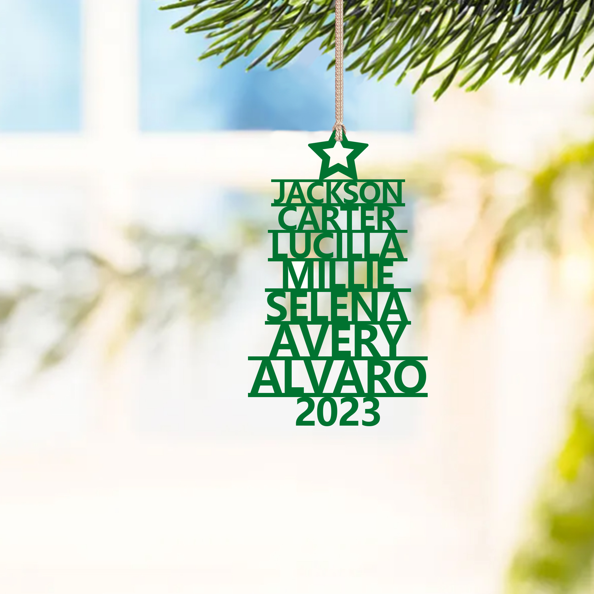 Navidad-Ornamento navideño de madera árbol de nombres con 7 nombres y año personalizados