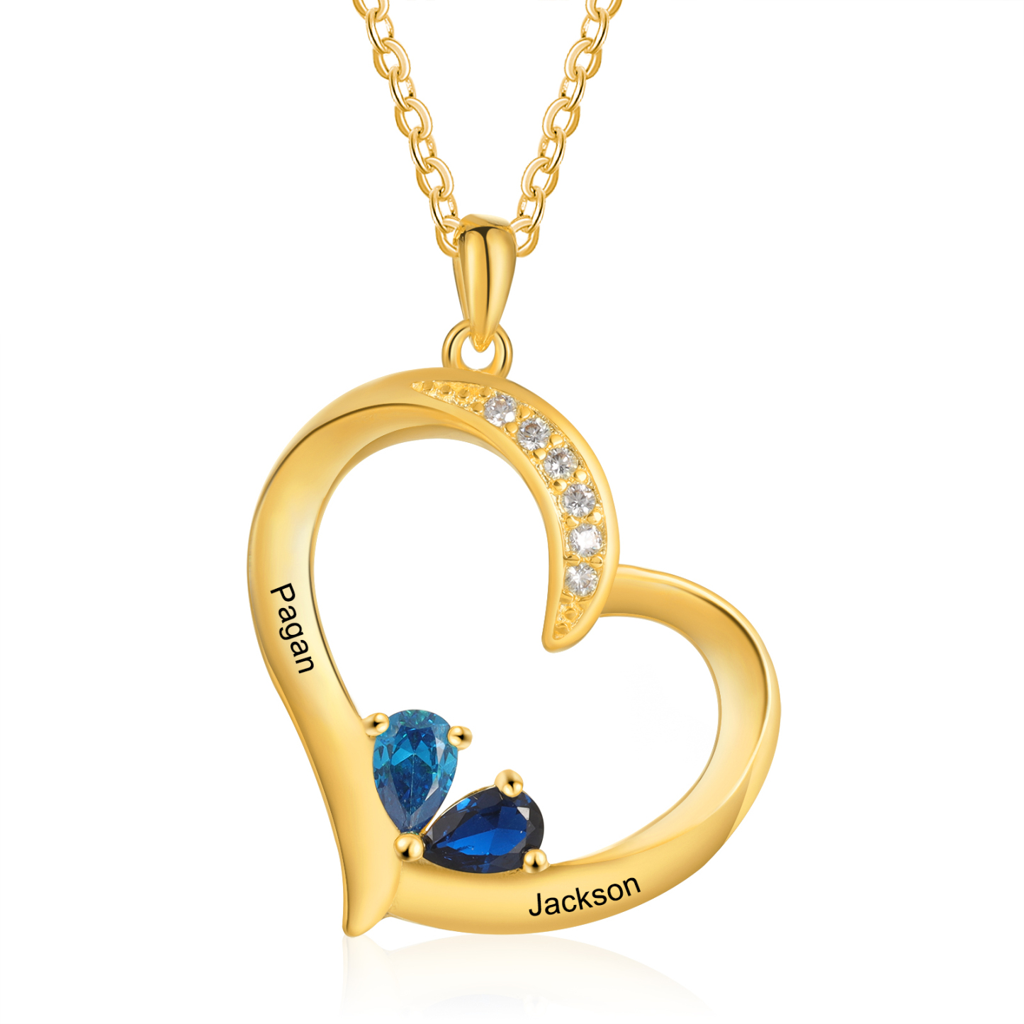 Collar corazón con 1-6 nombres personalizados y 1-6 piedras de nacimiento-Jessemade ES