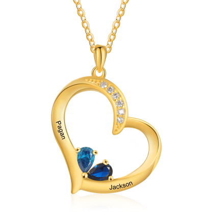 Collar corazón con 1-6 nombres personalizados y 1-6 piedras de nacimiento-Jessemade ES