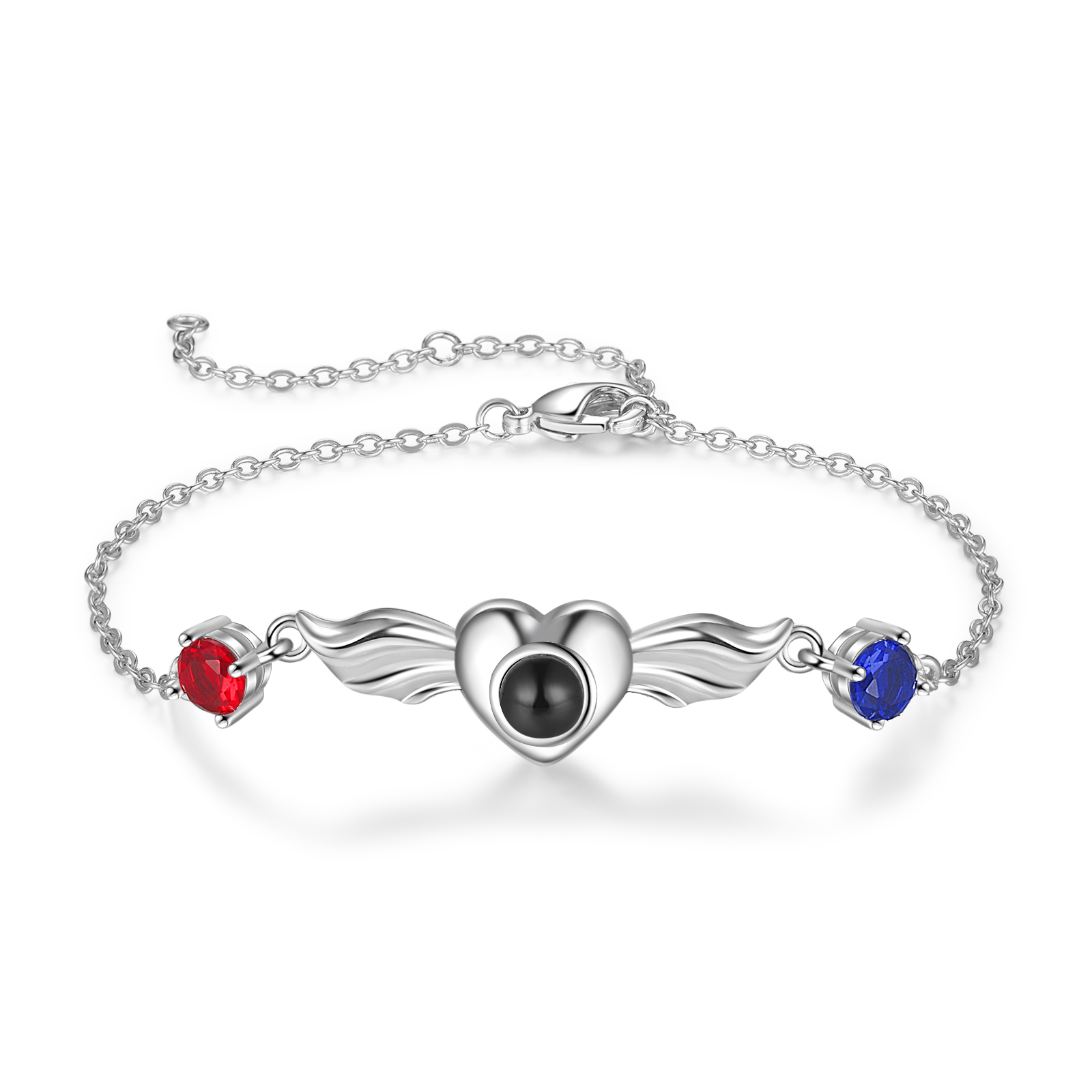 Pulsera con proyección de foto en color y personalizada con 2 piedras para mujer corazón con alas, Brazalete de proyección-Jessemade ES