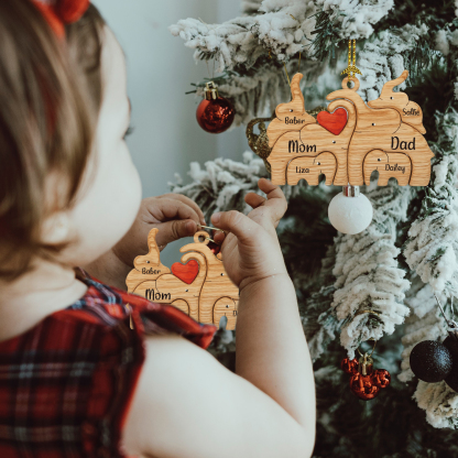 Navidad-Ornamento muñecos navideño de madera familia de elefantes 6 nombres personalizados adorno del árbol-Jessemade ES