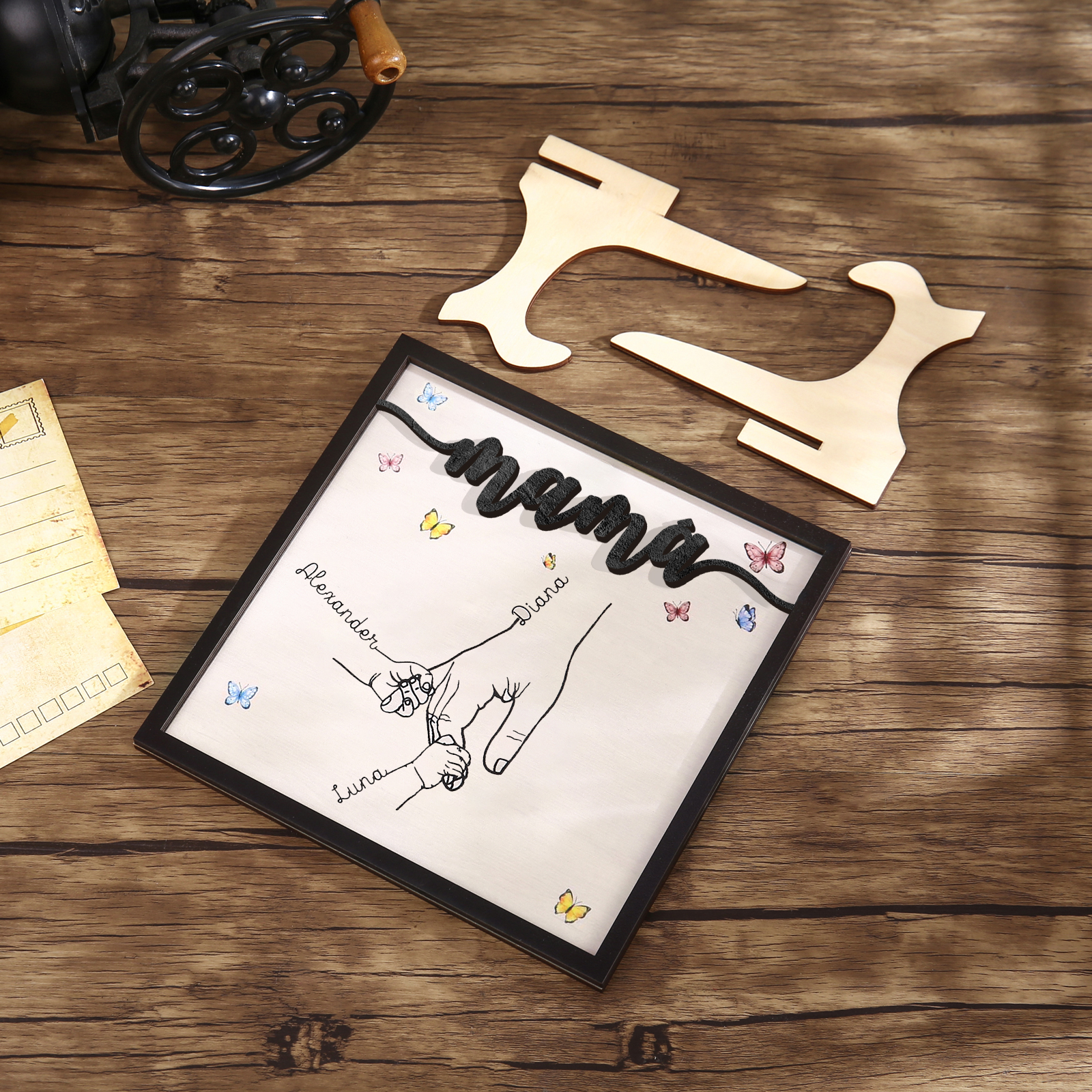 A mi mamá-Adorno 2-7 nombres personalizados decoración de madera mano con manitos-Jessemade ES