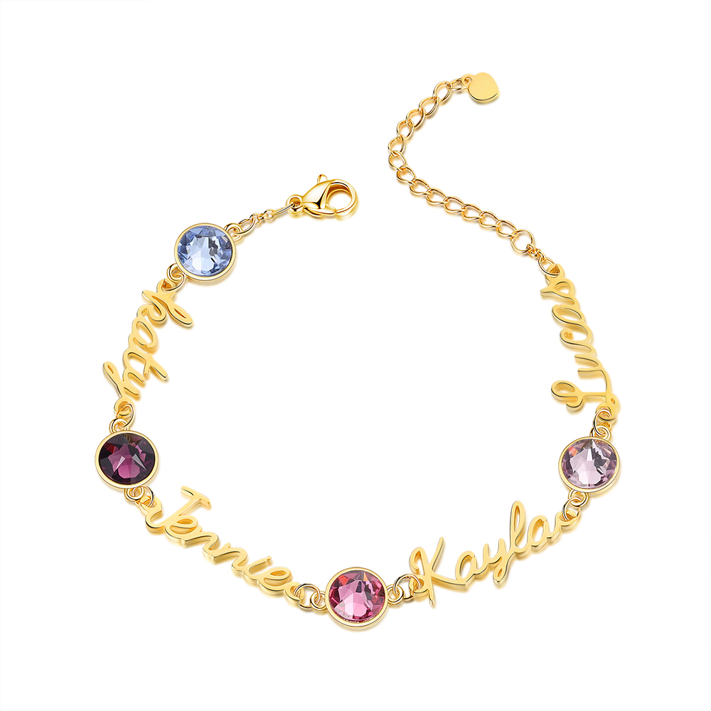 Pulsera personalizada de 1-5 nombres con 1-5 piedras de nacimiento-Jessemade ES