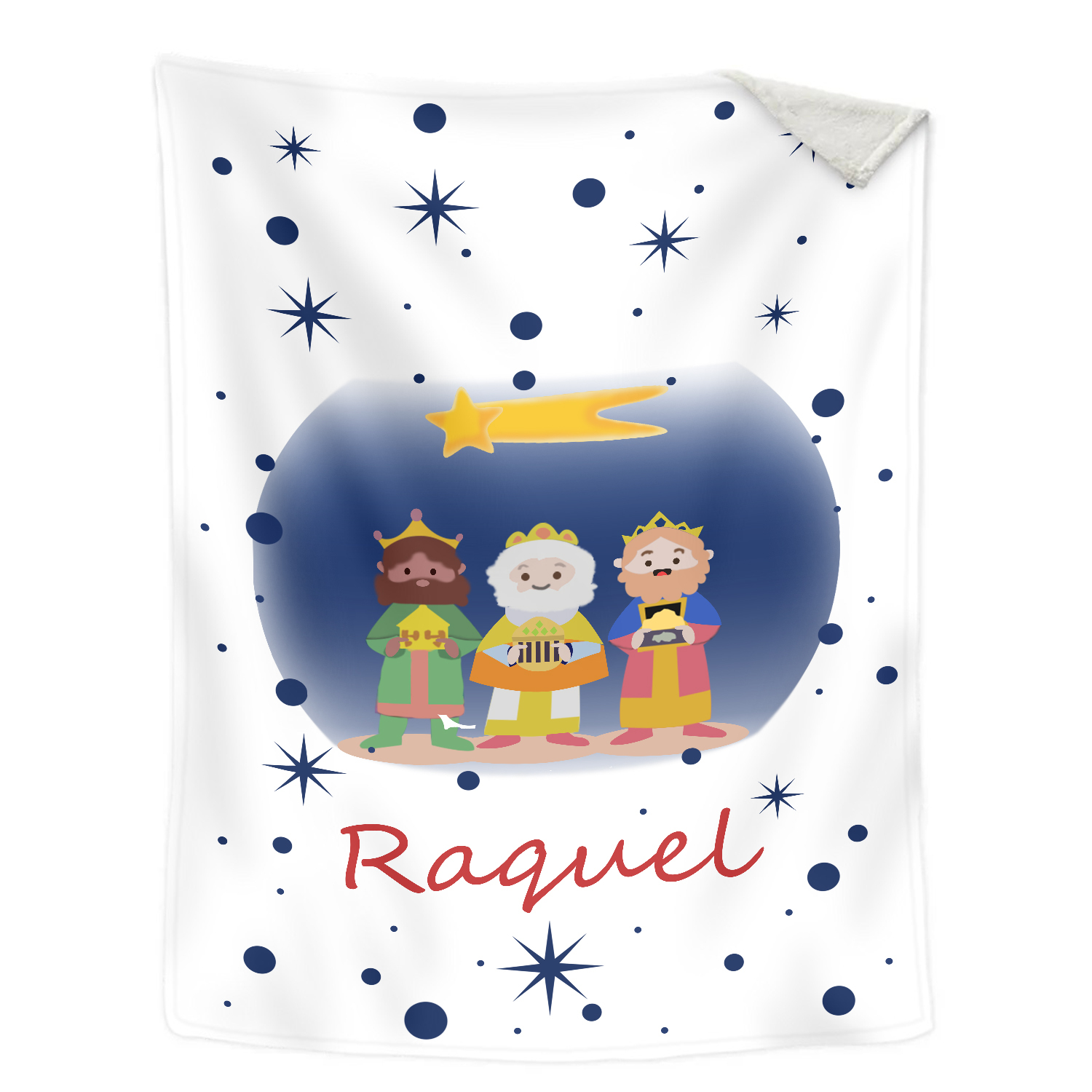 Manta de buen calidad con los Reyes Magos personalizada con 1 nombre-Jessemade ES