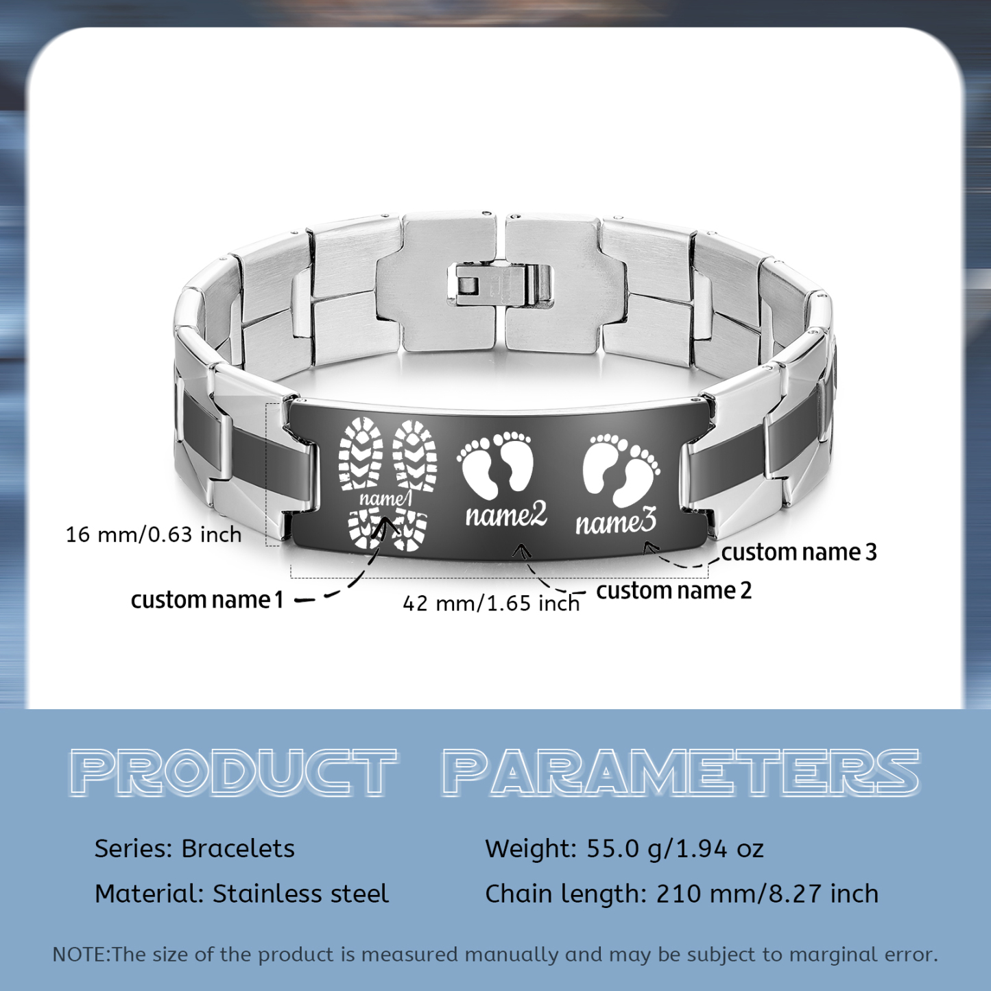 Pulsera 3-7 Nombres Personalizados de Cadena con Placa de Huellas