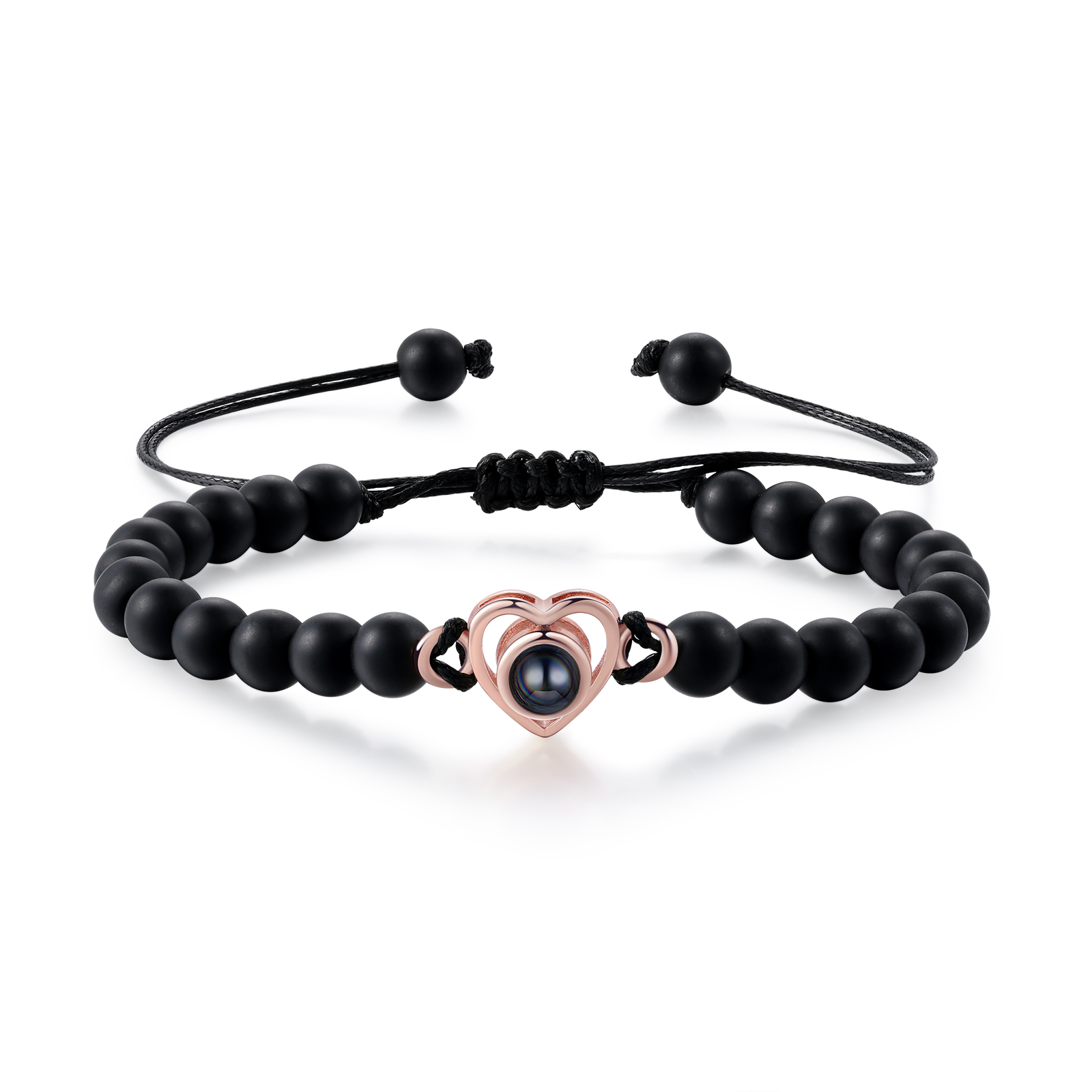 Pulsera de turquesa negra sintética con proyección de foto en color con dije de corazón pulsera ajustable-Jessemade ES