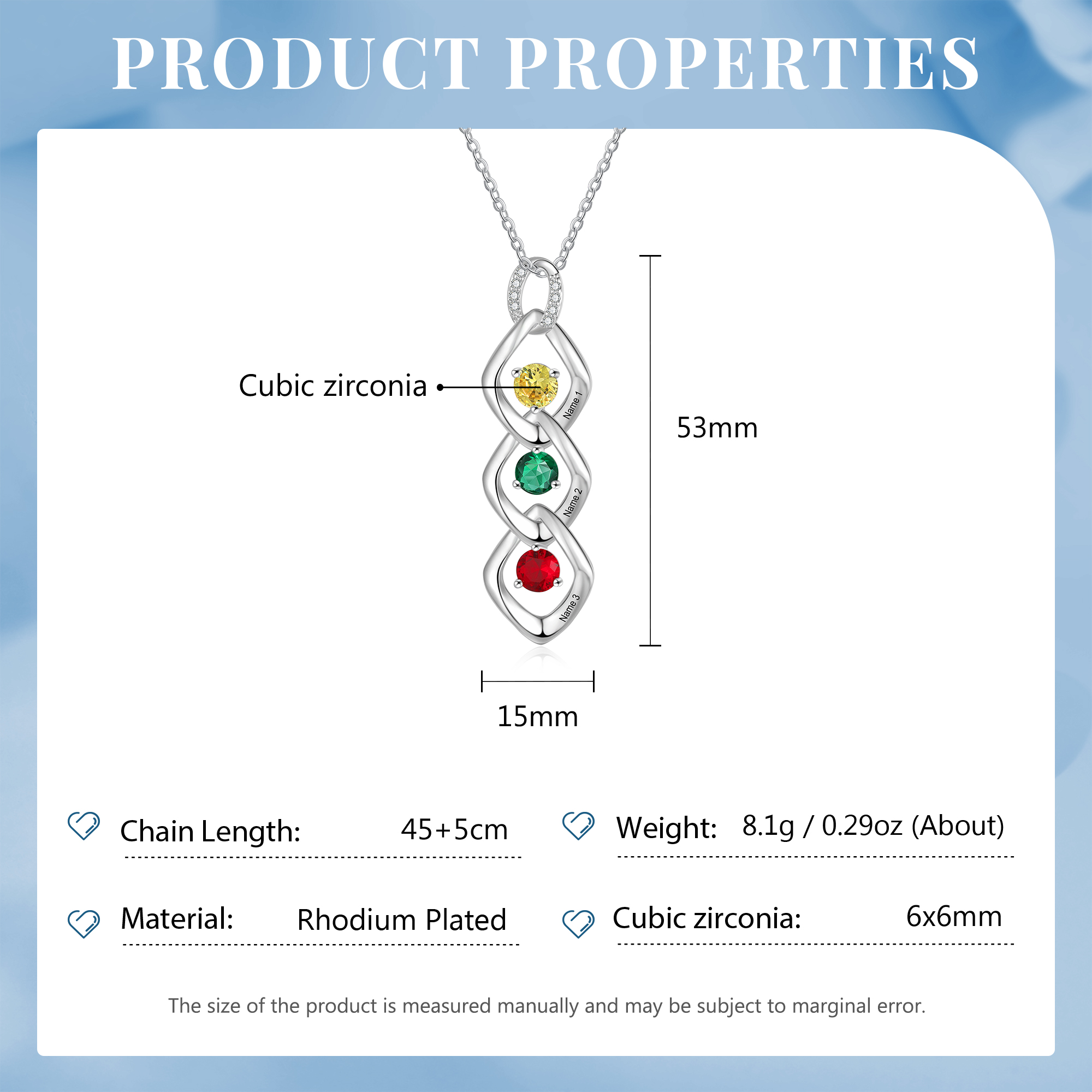 Collar de lazos con 2-5 nombres y piedras de nacimiento personalizados-Jessemade ES