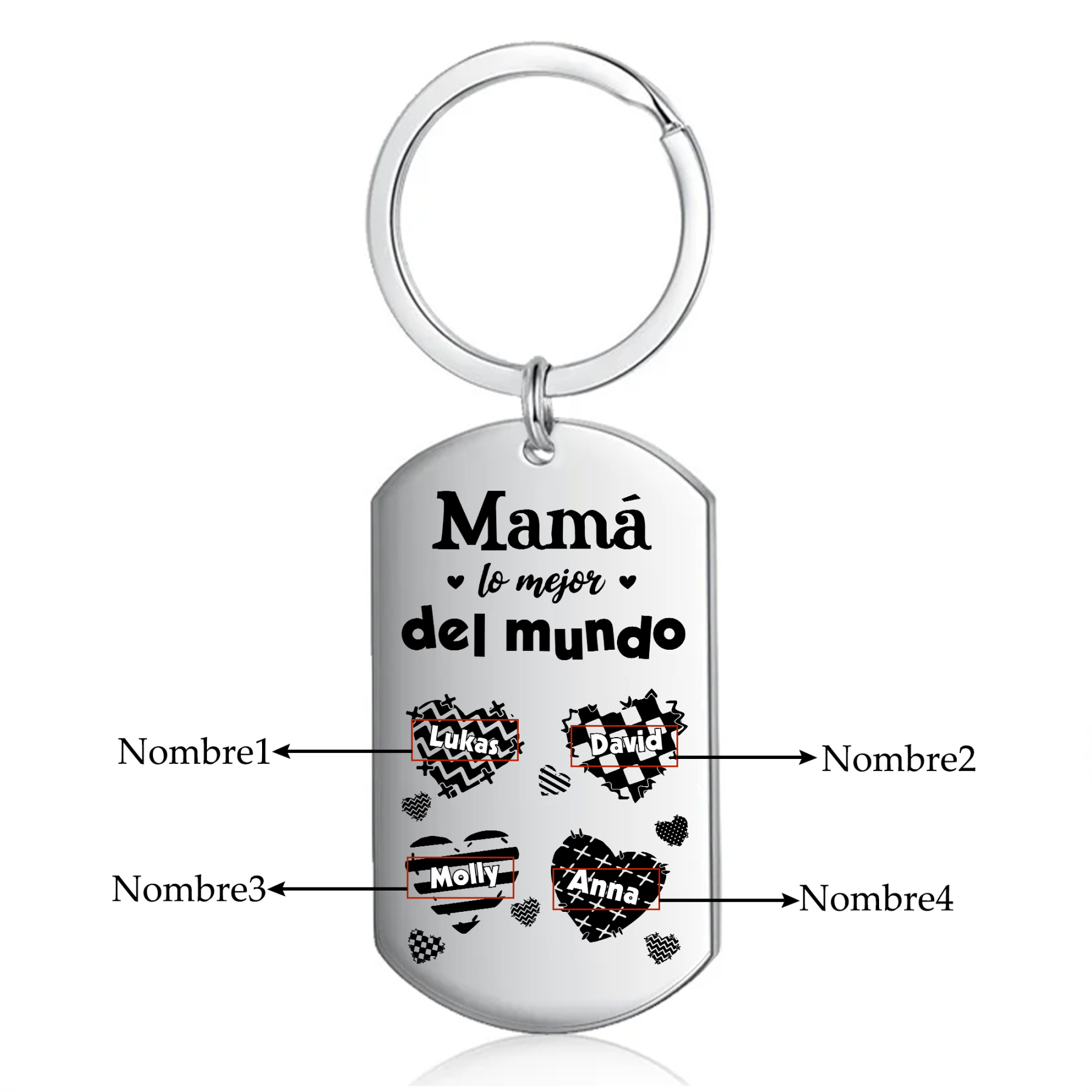 A mi mamá-Llavero 1-6 Nombres Personalizados CORAZONES-Jessemade ES