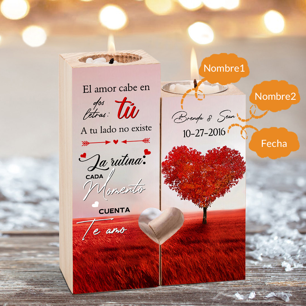 Candelero para pareja de madera de dos piezas sin candela con 2 nombres y fecha personalizados-Jessemade ES
