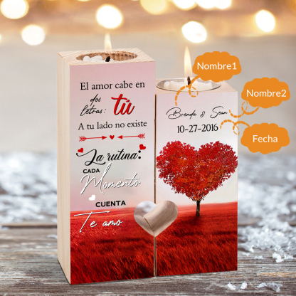 Candelero para pareja de madera de dos piezas sin candela con 2 nombres y fecha personalizados-Jessemade ES