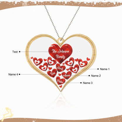Navidad-Ornamento navideño de acrílico corazones con 4 nombres y 1 texto personalizados