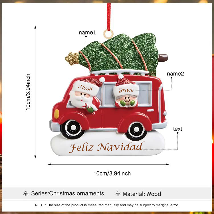Navidad-Ornamento muñecos navideño de madera Papá Noel y niño texto y 2 nombres personalizados adorno del árbol-Jessemade ES