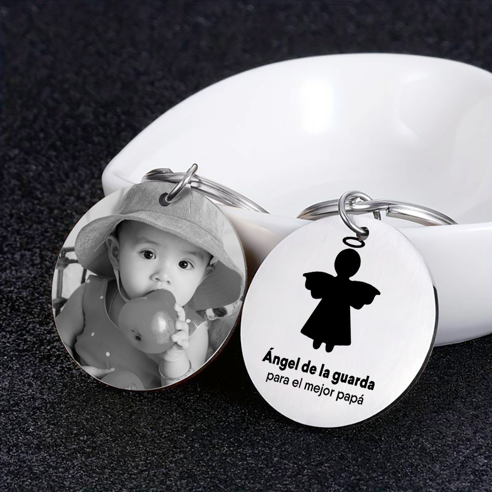 A mi hija-Llavero de placa "ángel de la guarda" 1 texto y 1 foto personalizados-Jessemade ES
