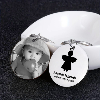 A mi hija-Llavero de placa "ángel de la guarda" 1 texto y 1 foto personalizados-Jessemade ES