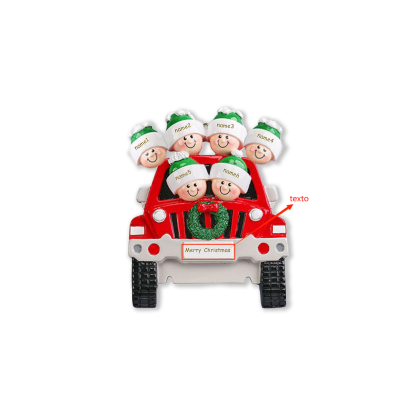 Navidad-Ornamentos con Muñecos Navideños en Coche 6 Nombres con Texto Personalizados Adorno de Resina