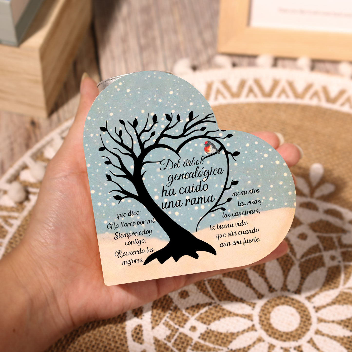 Candelero de corazón en memoria de ser querido de madera sin vela-Jessemade ES