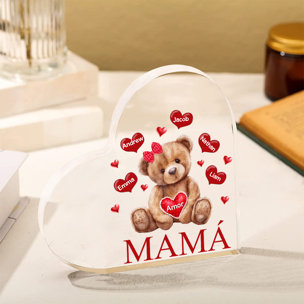A mi mamá/abuela-Placa de acrílico "Nosotros" en forma de corazón 5 nombres y 1 texto personalizados-Jessemade ES