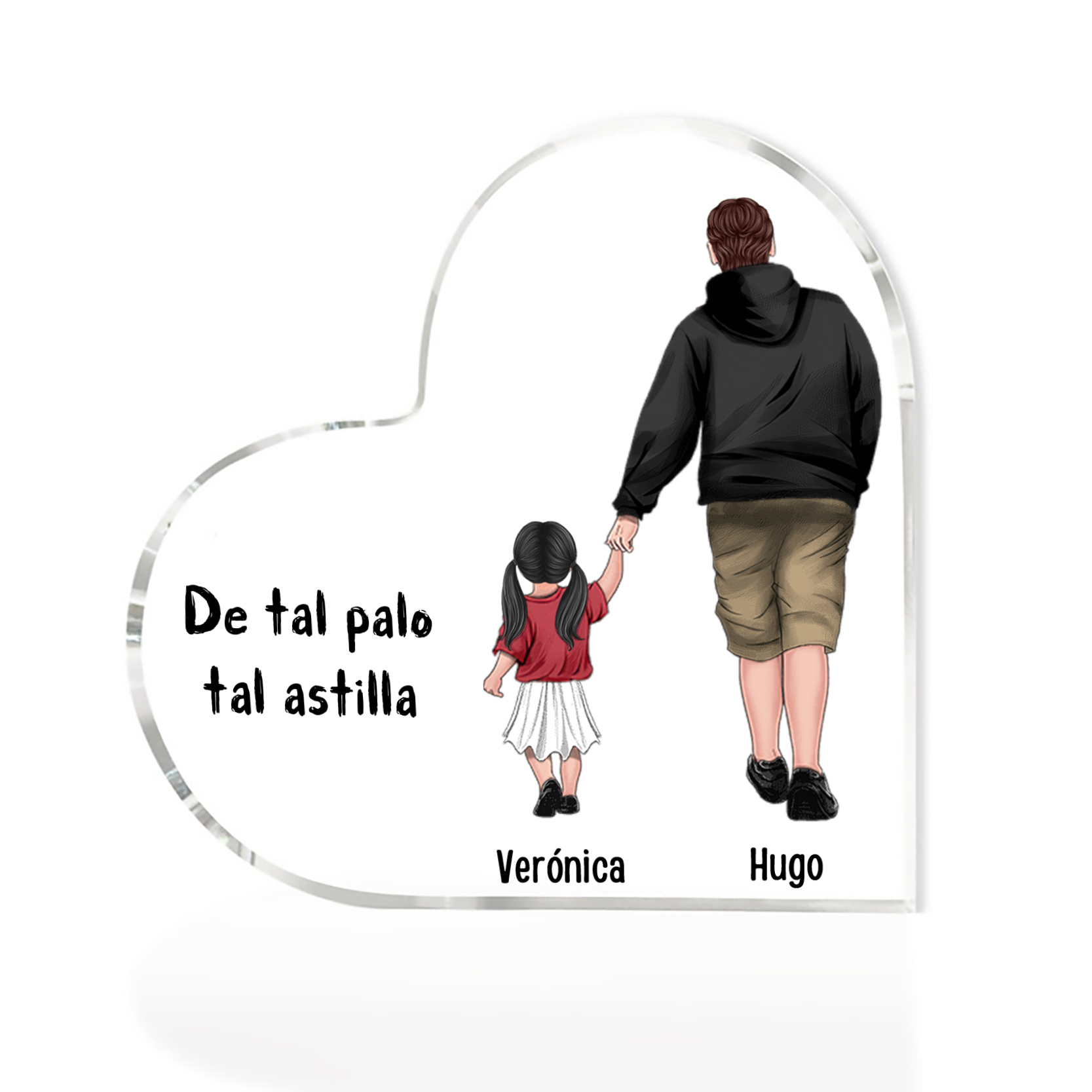 Placa de acrílico en forma de corazón papá e hija con 2 nombres personalizados-Jessemade ES