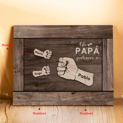 A mi papá - Lámina marco de madera puño con puño 3 nombres personalizados-Jessemade ES