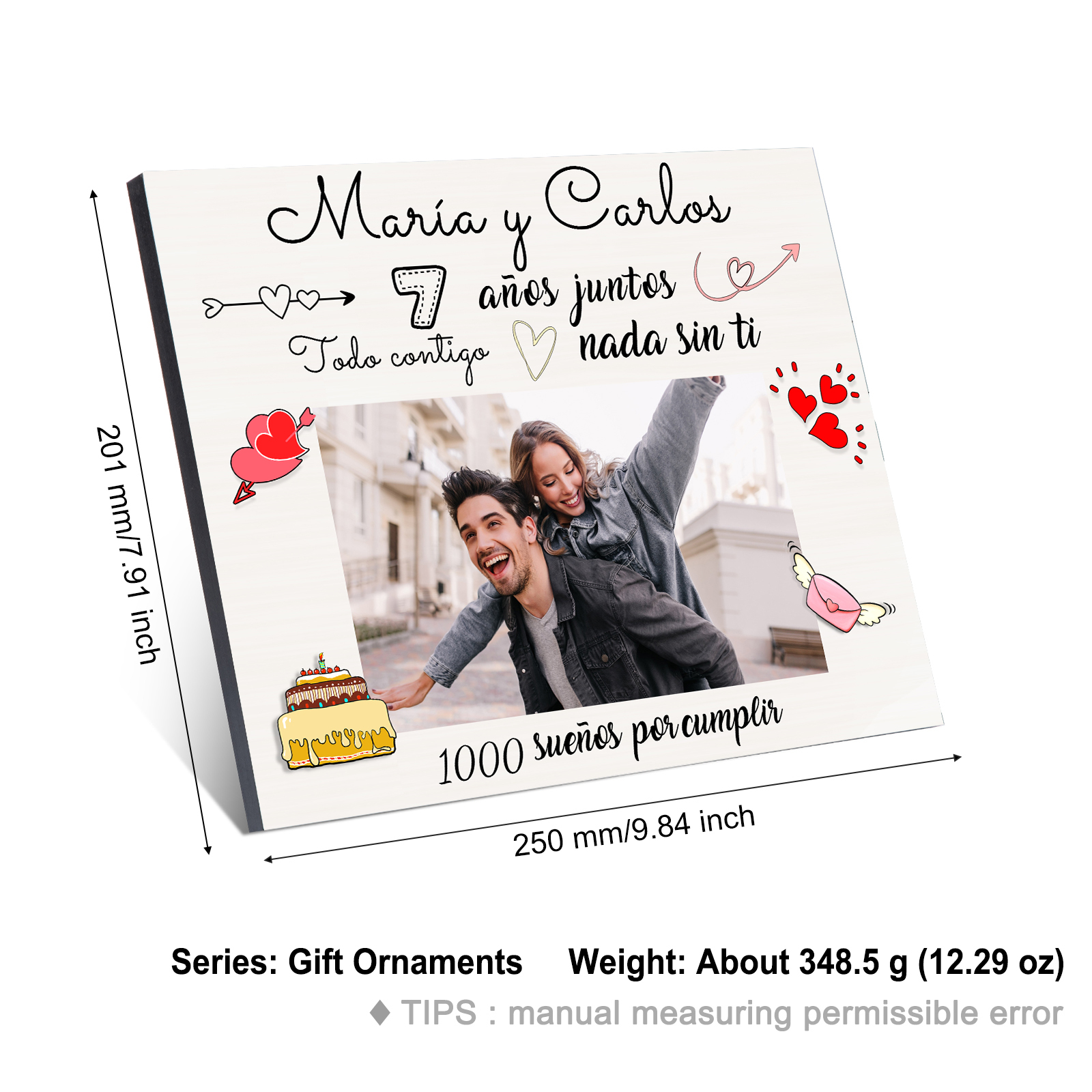 Lámina marco de madera para pareja 1 texto y 1 número personalizados con 1 foto-Jessemade ES