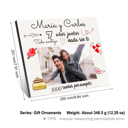 Lámina marco de madera para pareja 1 texto y 1 número personalizados con 1 foto-Jessemade ES