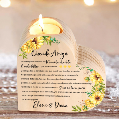 A mi amiga - Candelero de madera sin vela 1 texto personalizado-Jessemade ES