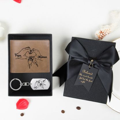A mi papá-Unidad de llavero y cartera con caja personalizados con 4 nombres y 1 foto-Jessemade ES