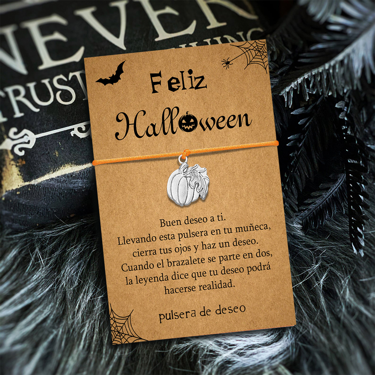 Pulsera de deseos-Unidad de pulsera y tarjeta de calabaza🎃 ¡Feliz Halloween!-Jessemade ES