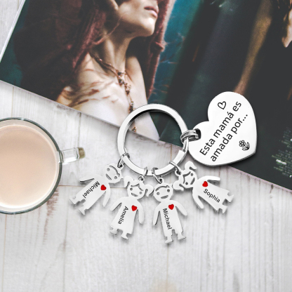 A mi mamá - Kit de regalo de cartera, llavero con "4 niños", tarjeta y caja nombre y flor de nacimiento personalizados | Jessemade