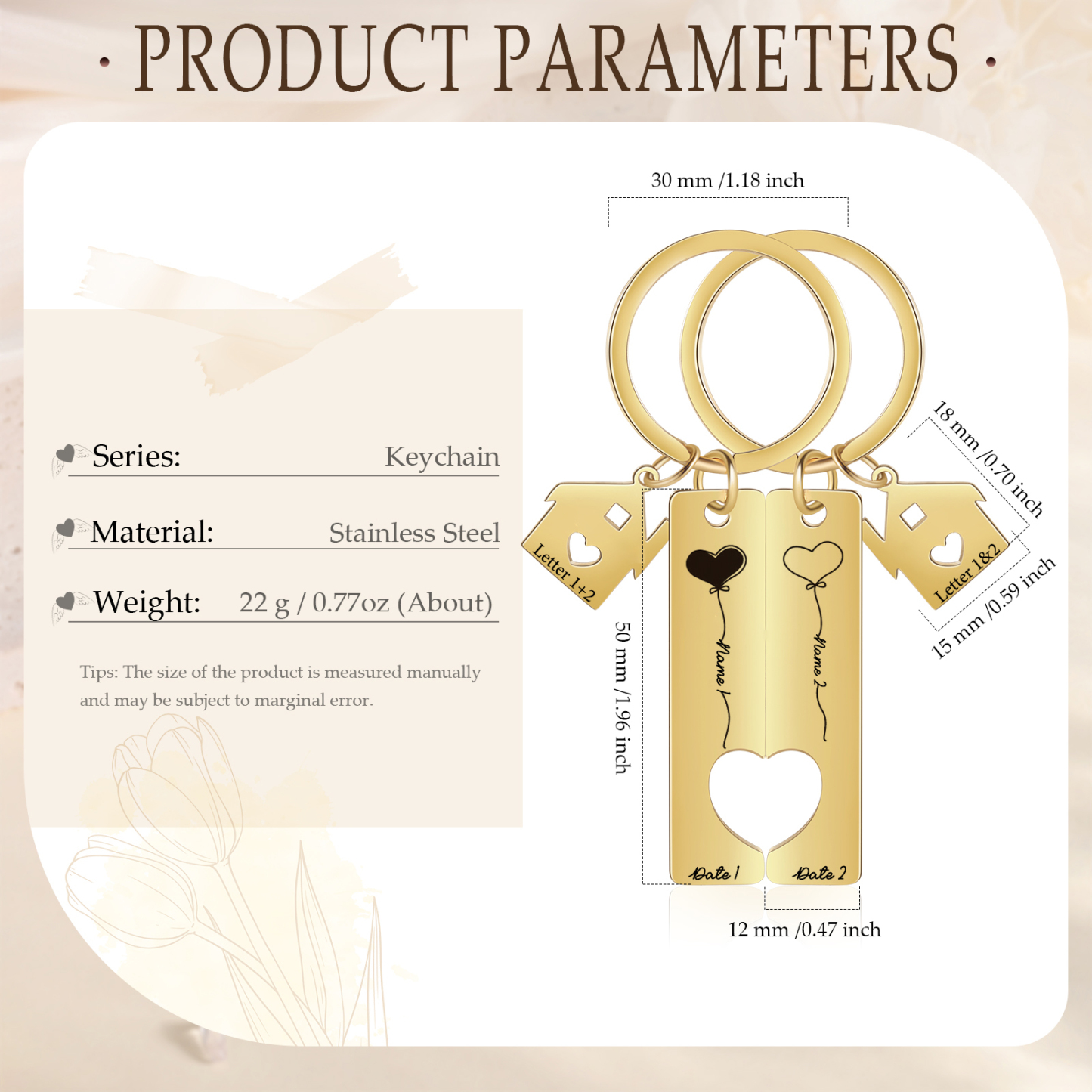 Llavero para pareja corazones 2 nombres, 2 letras personalizados con fecha dije de casa-Jessemade ES