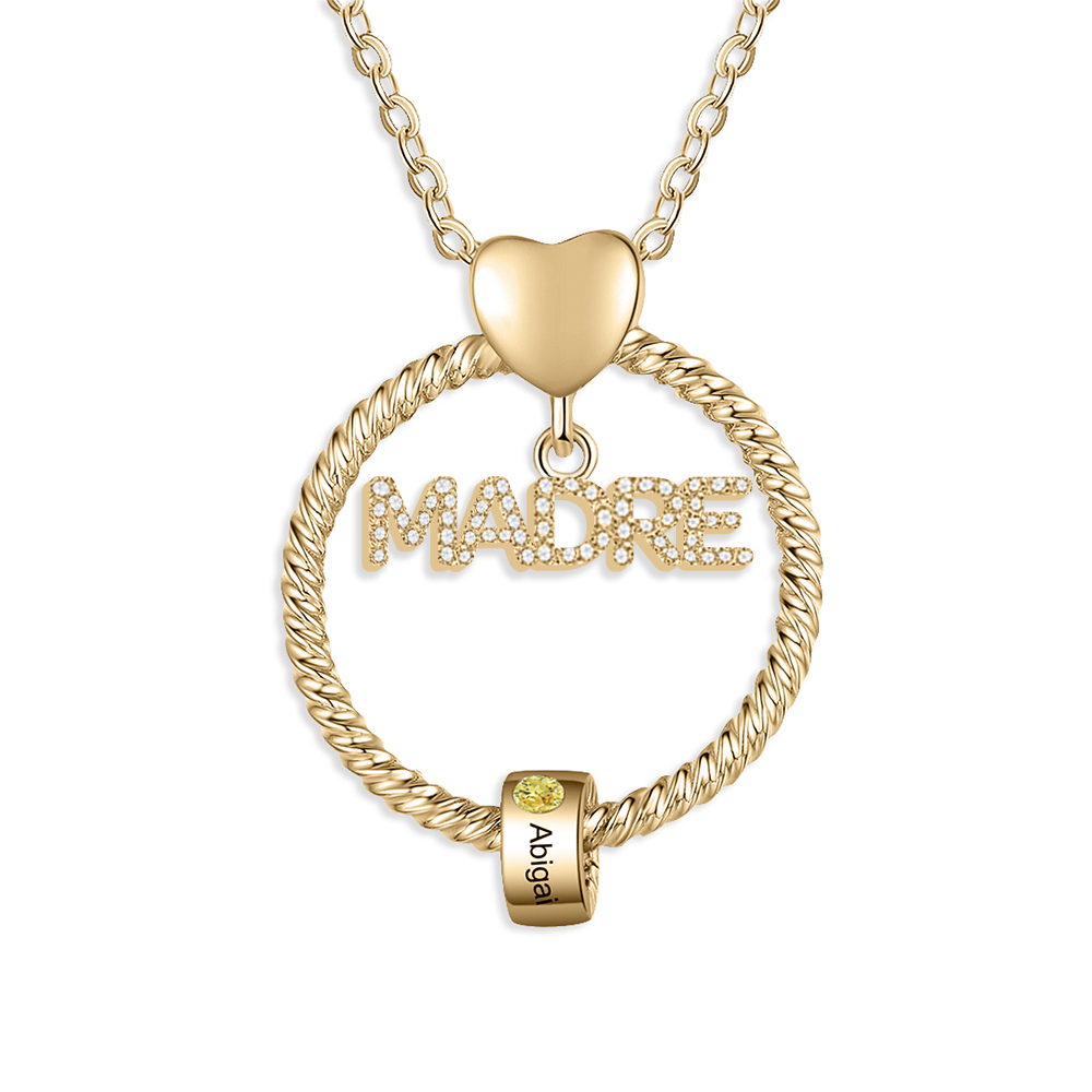 Collar con colgante de "MADRE" con 1 nombre y 1 piedra de nacimiento personalizados | Jessemade-Jessemade ES