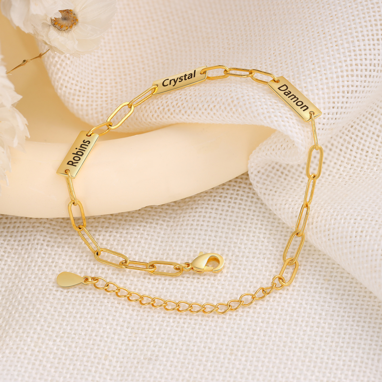 Pulsera para mujer con placas personalizadas con 3 nombres-Jessemade ES