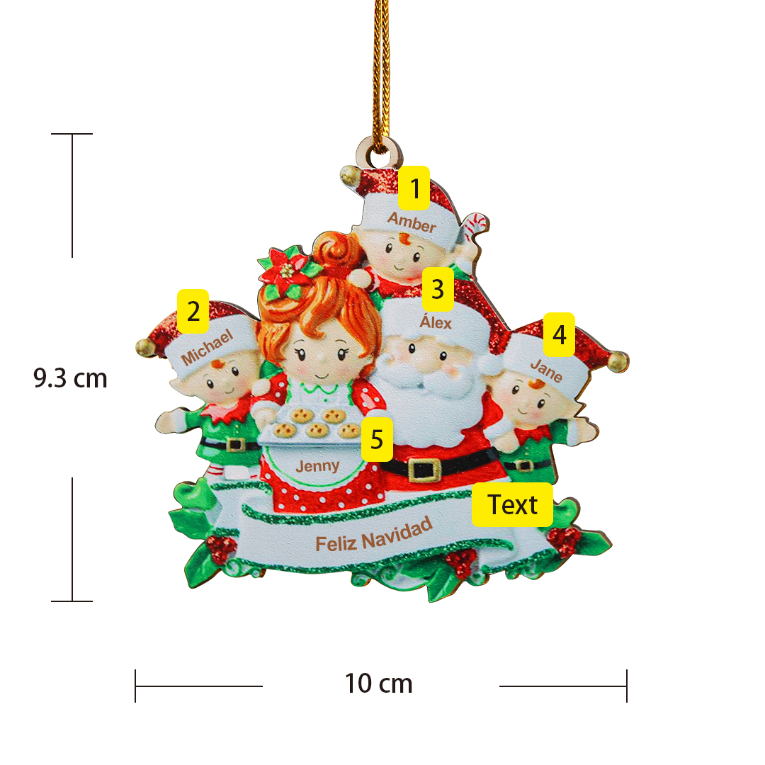 Navidad-Ornamentos Navideños de Madera Mamá y Papá Noel 5 Nombres Personalizados con Texto