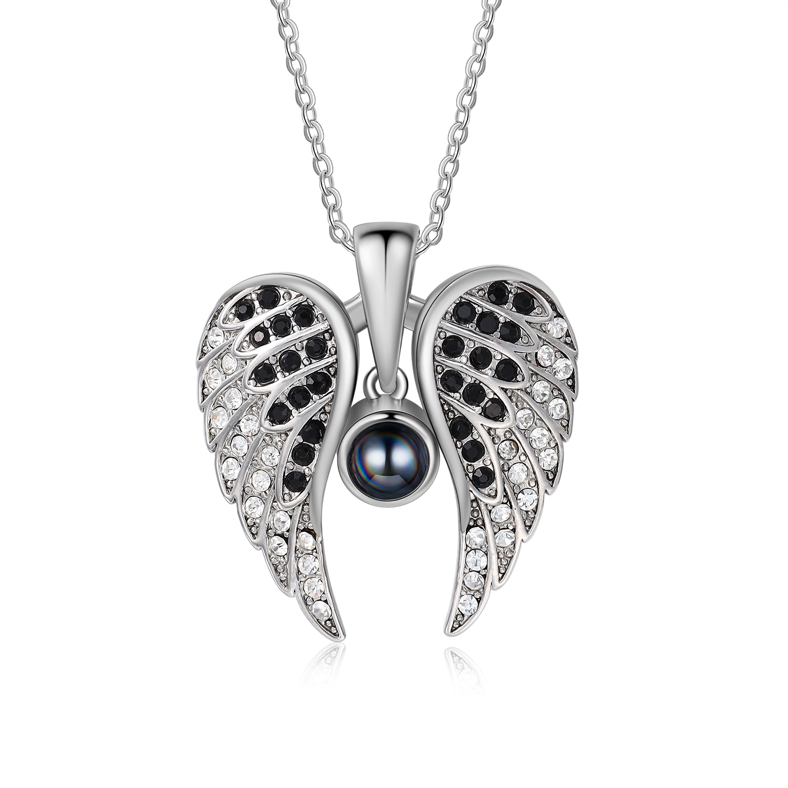 Collar de alas de ángel abiertas personalizado con 1 foto en proyección-Jessemade ES