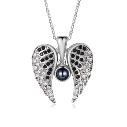 Collar de alas de ángel abiertas personalizado con 1 foto en proyección-Jessemade ES