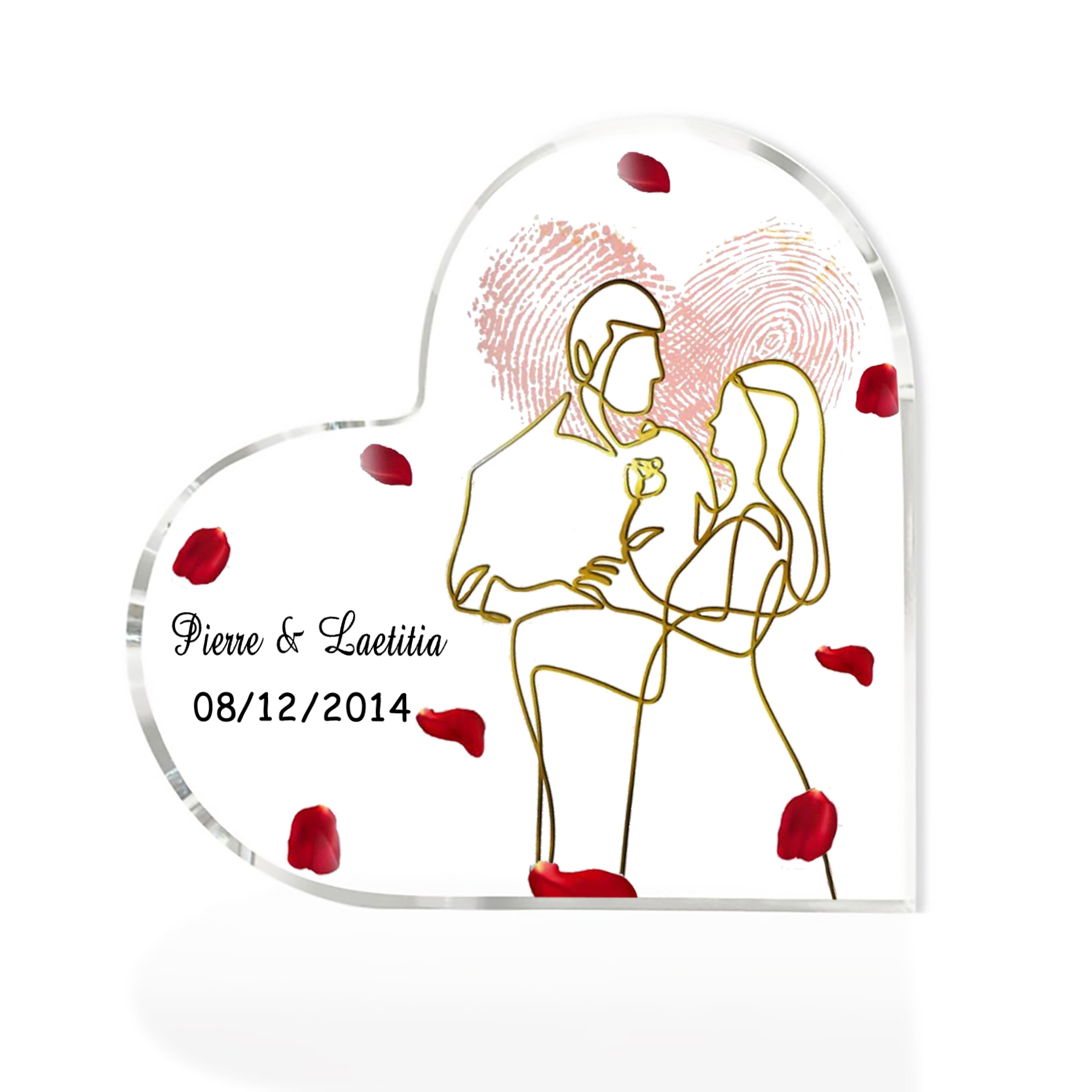 Placa de acrílico en forma de corazón con fecha y 2 nombres personalizados-Jessemade ES