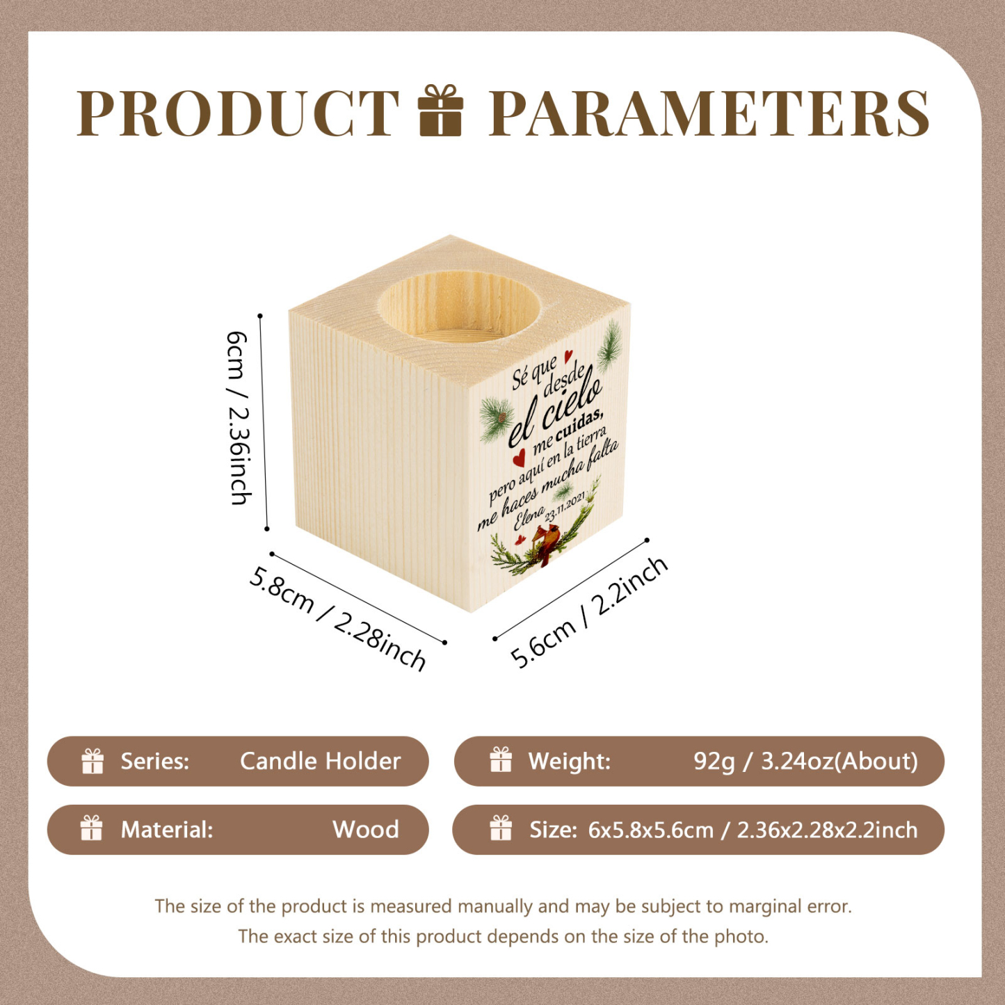 Navidad en el paraíso-Candelero en memoria de ser querido personalizado con nombre y fecha de madera sin vela-Jessemade ES